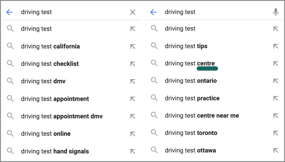 グーグル検索予測アメリカとカナダの検索語の違い